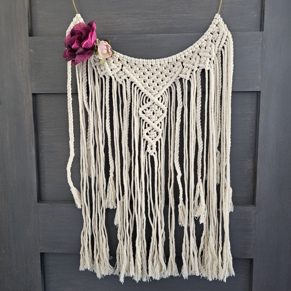 Boho Macrame floral wreath wall tapestry - Picture 2 of 7